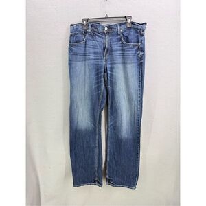 Reclaim Mens Blue Denim Faded Whiskering Loose Straight Jeans Size 36x36